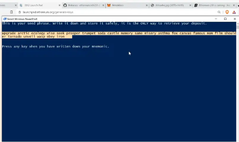 Ethereum Launchpad validator key generation screen