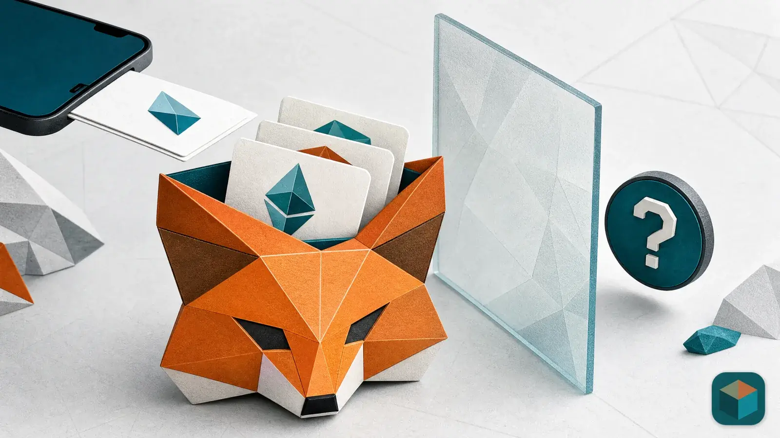 Faceted fox wallet receiving reward cards with an unconfirmed token held behind a safety barrier