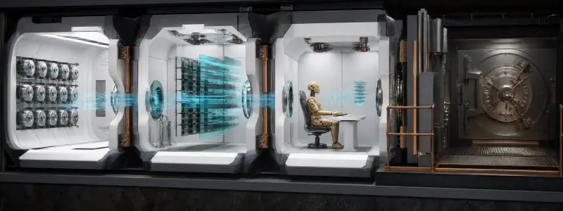 Four-stage test tunnel moving a strategy from historical data through replay and paper execution toward a locked capital vault