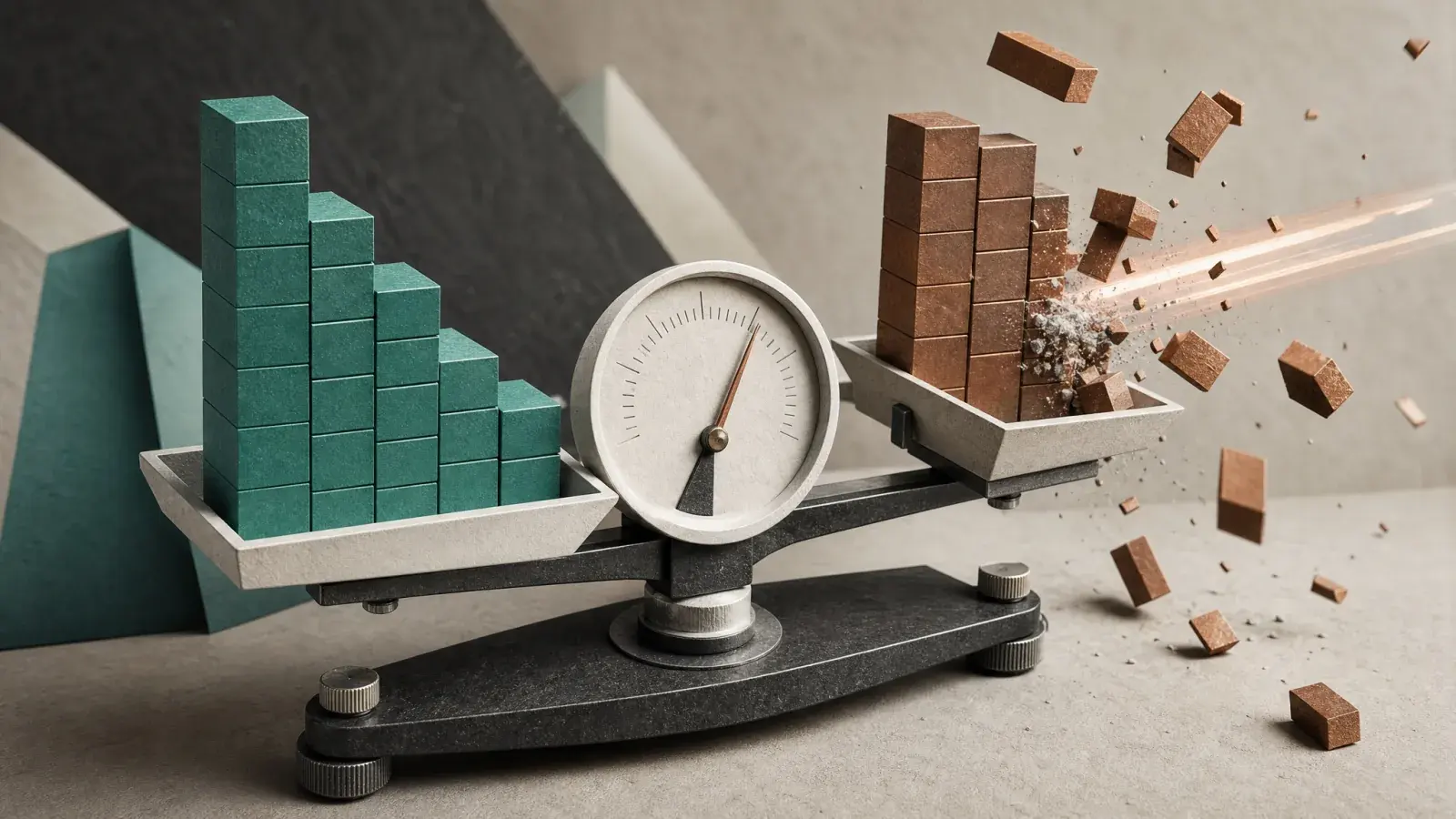 Unequal bid and ask blocks tilting a precision balance as an incoming trade disturbs one side