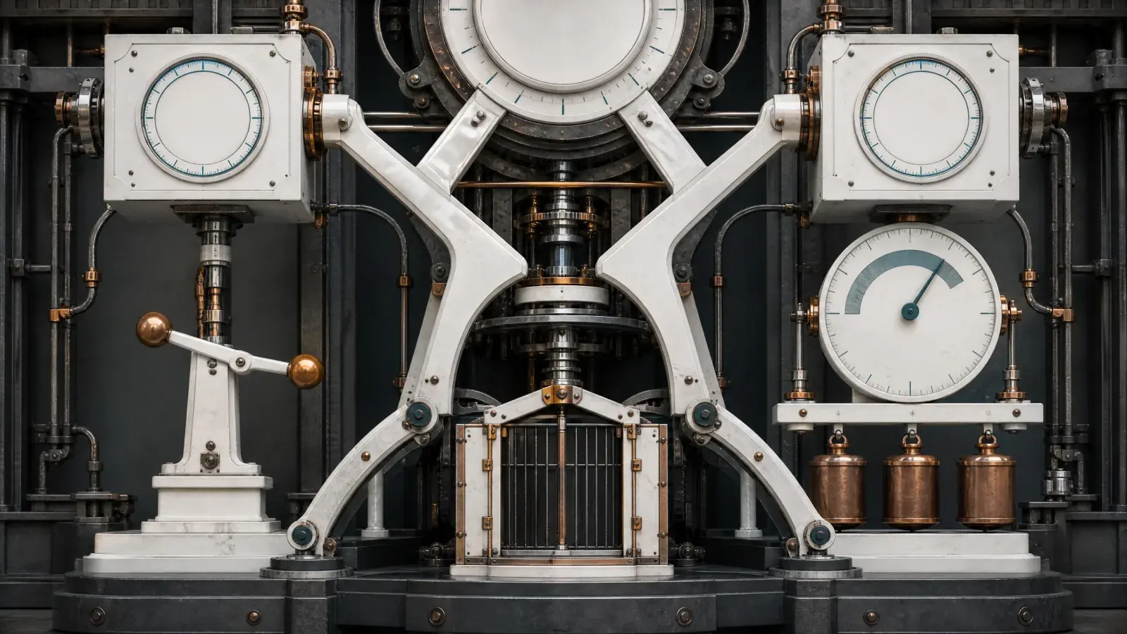 Forked prediction machine comparing a simple two-position lever with a calibrated fair-value dial and cost weights